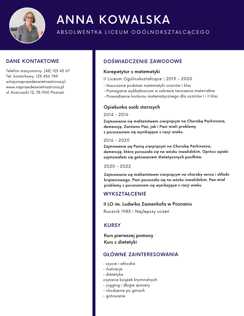 cv opiekunki osób starszych 1