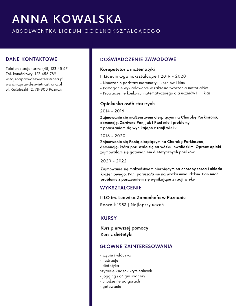 cv opiekunek osób starszych 2